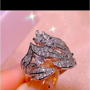925 Silver Plated Micro Pave Zircon Flower Leaf